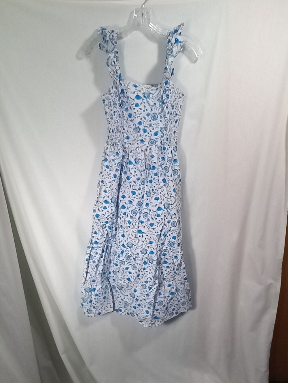 Draper James Blue White Floral Ruffled Strap Maxi Dress Size XS